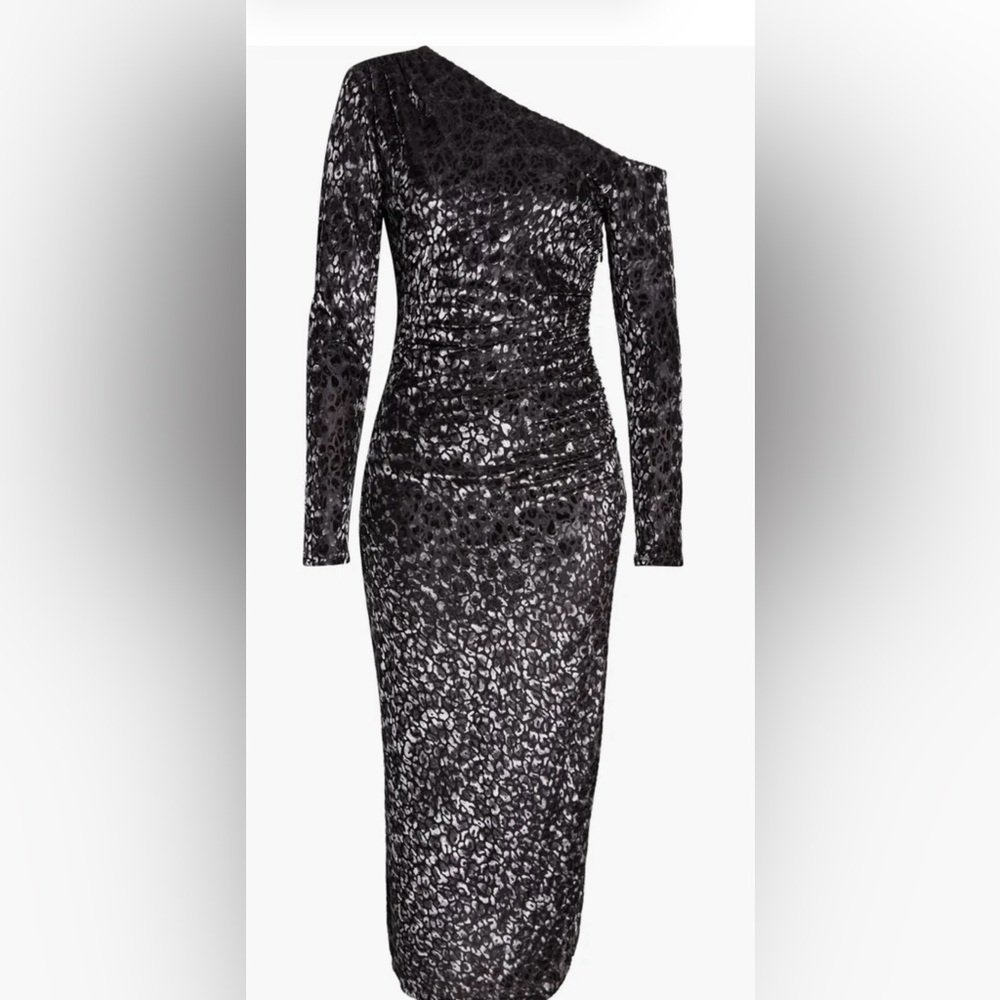 Ramy Brook Shimmering velvet burnout Black One-Shoulder Dress
